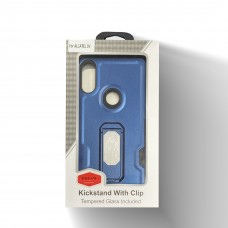 Hybrid Protector Case With Back Clip Temper Glass-Navy Blue