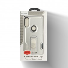 Hybrid Protector Case With Back Clip Temper Glass-Silver