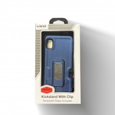 Hybrid Protector Case With vehicle support with back clip temper glass black Color-Black/Blue
