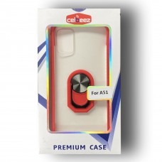 Acrylic Clear Case With Ring Holder For Samsung A51 Color-Red