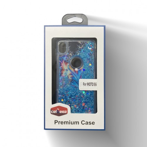 Glitter Liquid PS Case For Moto E6 Design-Flower/Blue