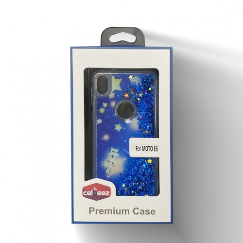 Glitter Liquid PS Case For Moto E6 Design-Star/Blue